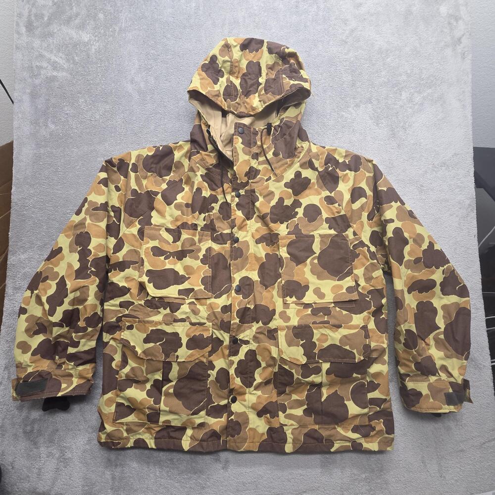 Vintage American Field Jacket Mens XL Brown Parka Camo Hooded Gore Lined Tex